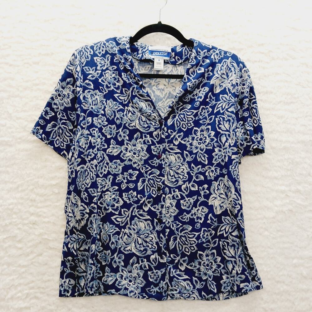 Blouse Size 8 Navy Pendleton Bloomcore Coquette O… - image 1